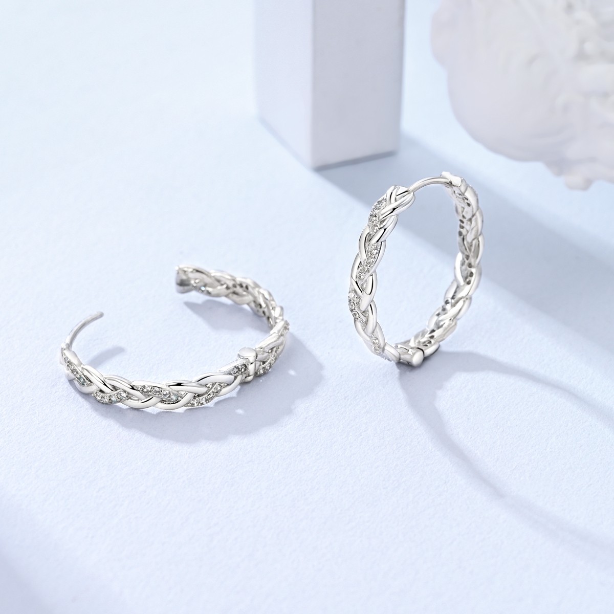 LAZA Original Sparkling Woven 925 Sterling Silver Hoop Earrings CZ Women Jewelry