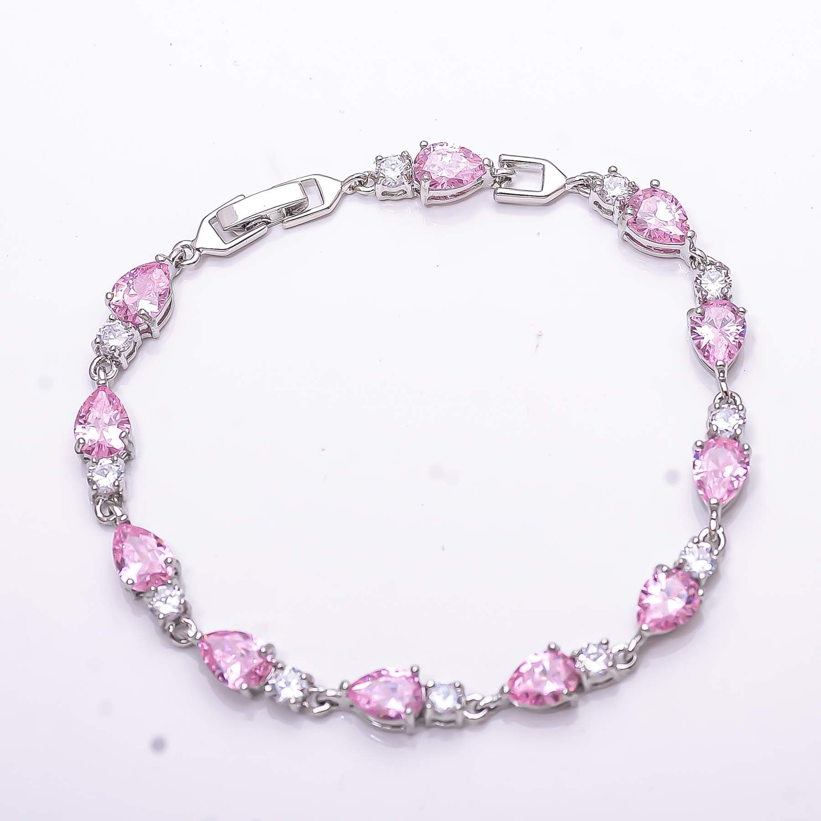 Pink Sapphire & CZ Simulated 925 Sterling Silver Tennis Bracelet 7.99″ B4