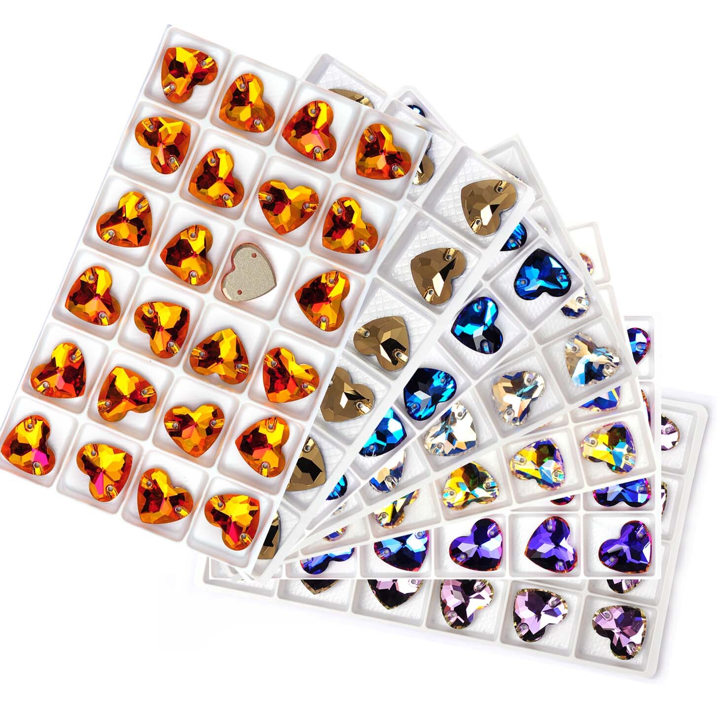 Heart Shaped Strass Edges with Chamfers K9 Glass Rhinestones Sew-On Decorations