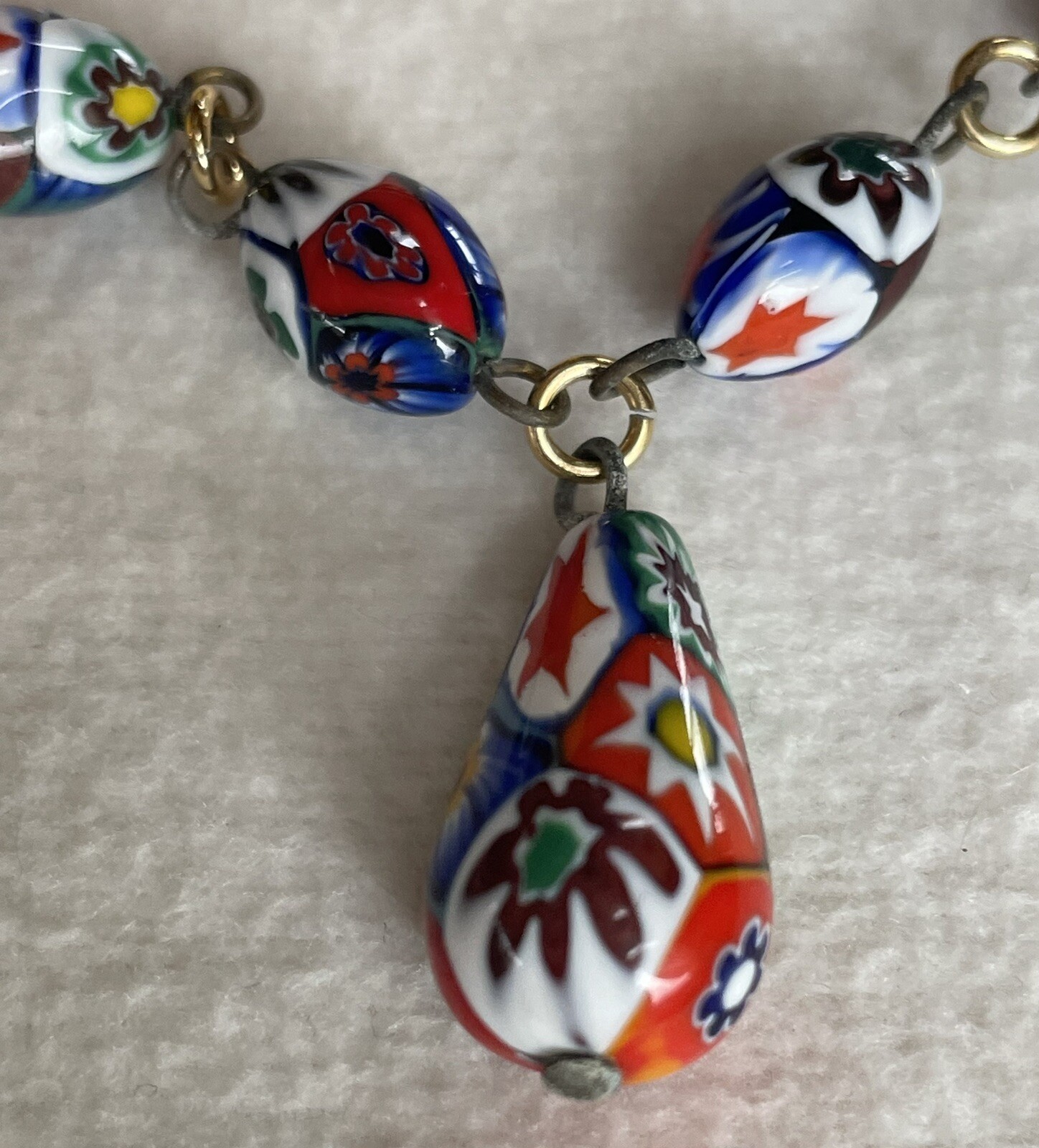 Vintage Venetian Italien Murano Moretti Millefiori Necklace with a fob- 15″