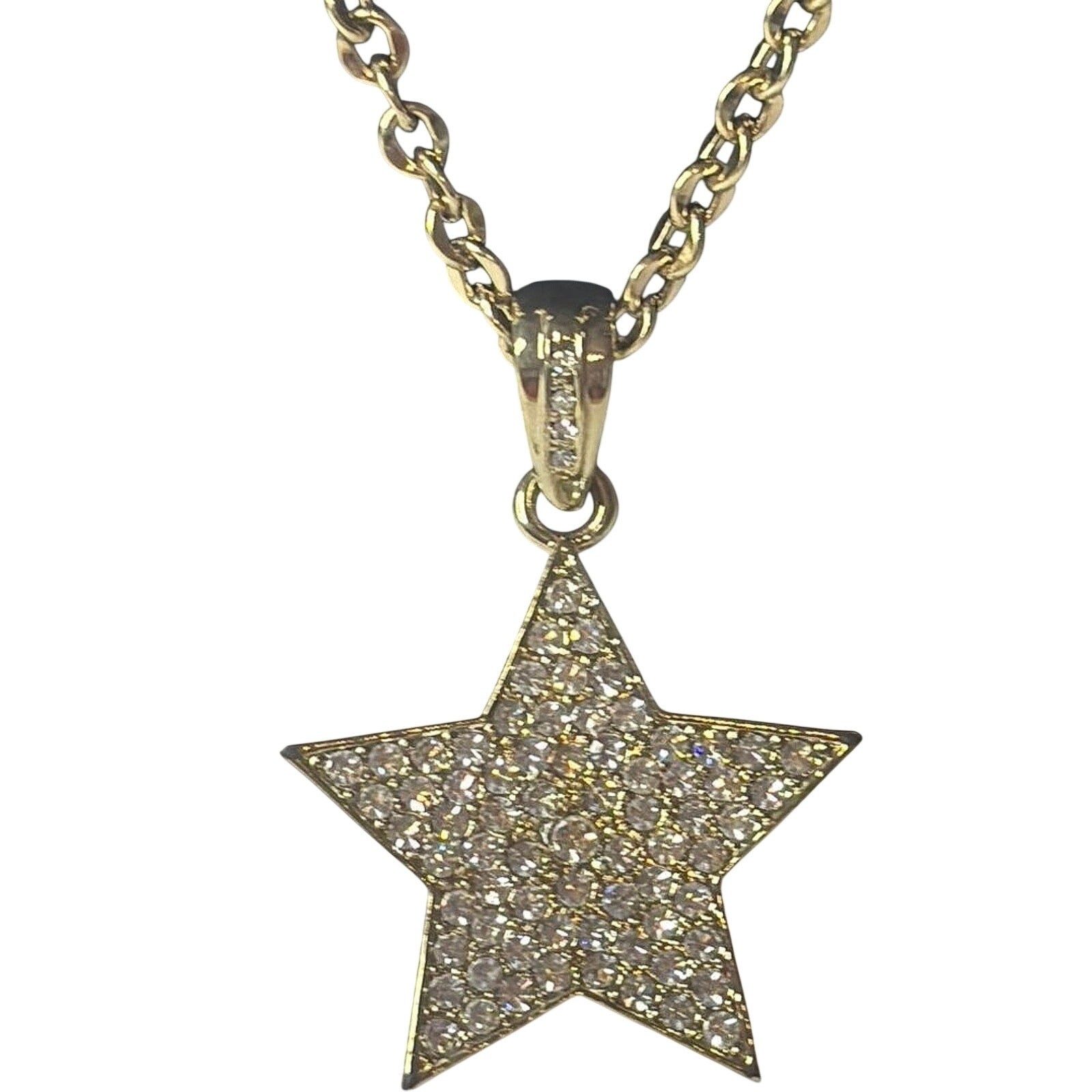 Signed FL&B Gold Tone Rhinestone Star Pendant Necklace Y2K Glam Adjustable