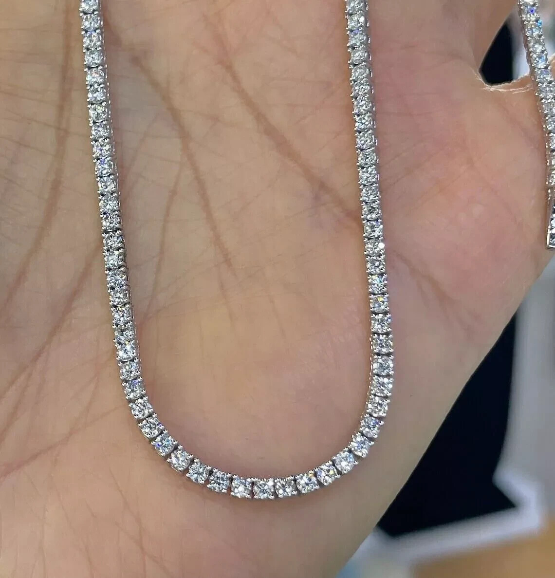 20.00 Ct 14K White Gold Lab-Grown Eternity Diamond Tennis Necklace, 17” NEW!