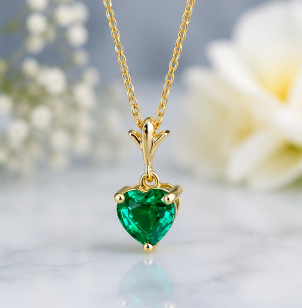 2Ct Heart Cut Simulated Emerald Stunning Pendant Necklace 14K Yellow Gold Plated