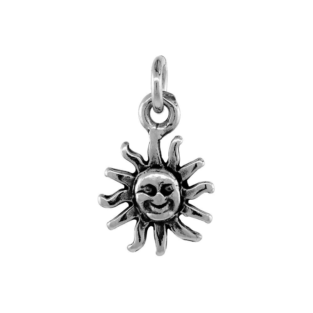 925 Sterling Silver Teeny Smiling Sun Pendant Antique Finish 1/4 (6mm) Inch