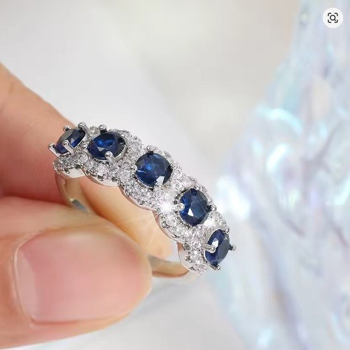 Blue Sapphire-Style CZ Cocktail Ring – Silver Plated Band – Size 7 ZAKOL