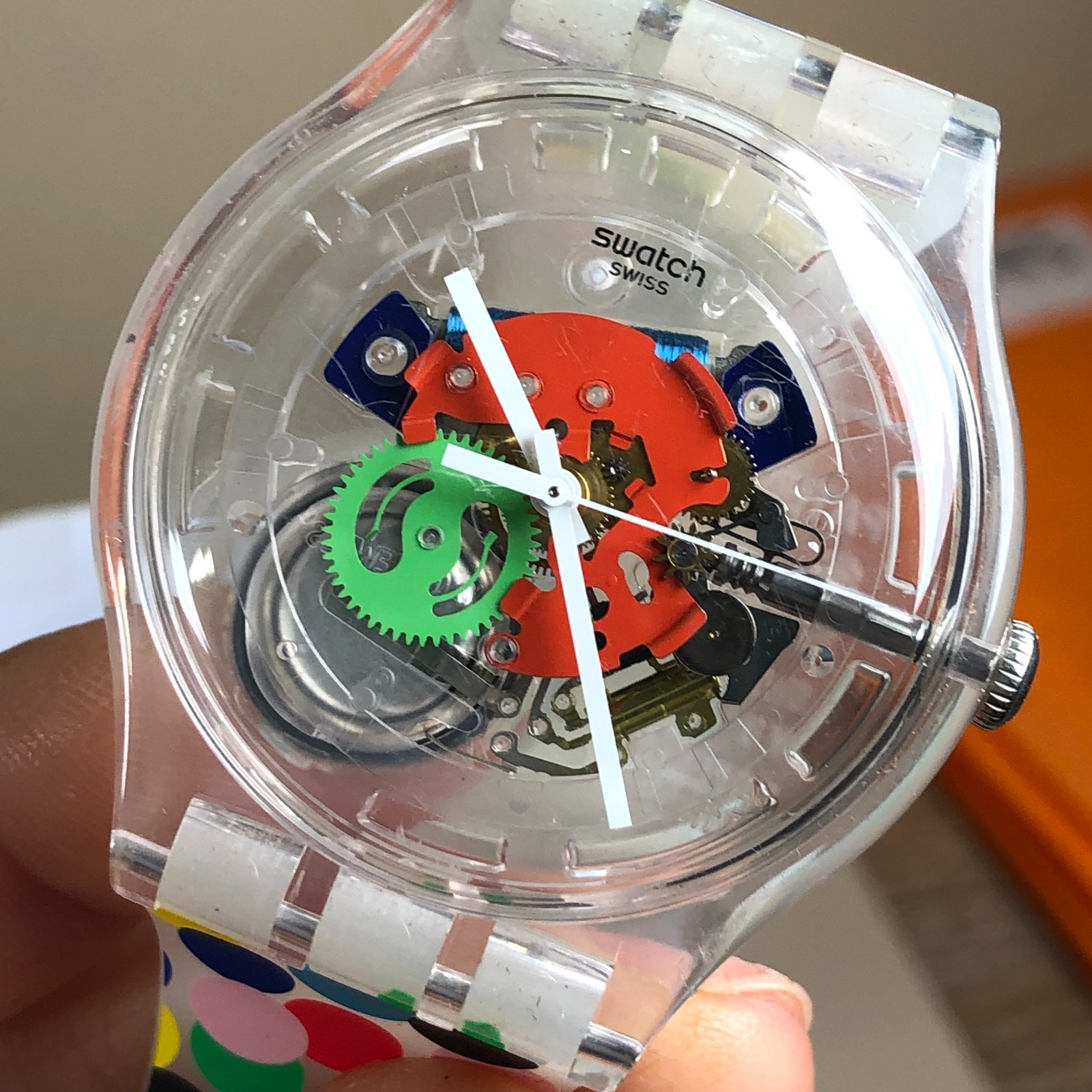 Swatch Unisex Dress Skeleton Dial Spot The Dot Plastic Band Quartz 40mm Watch 8″