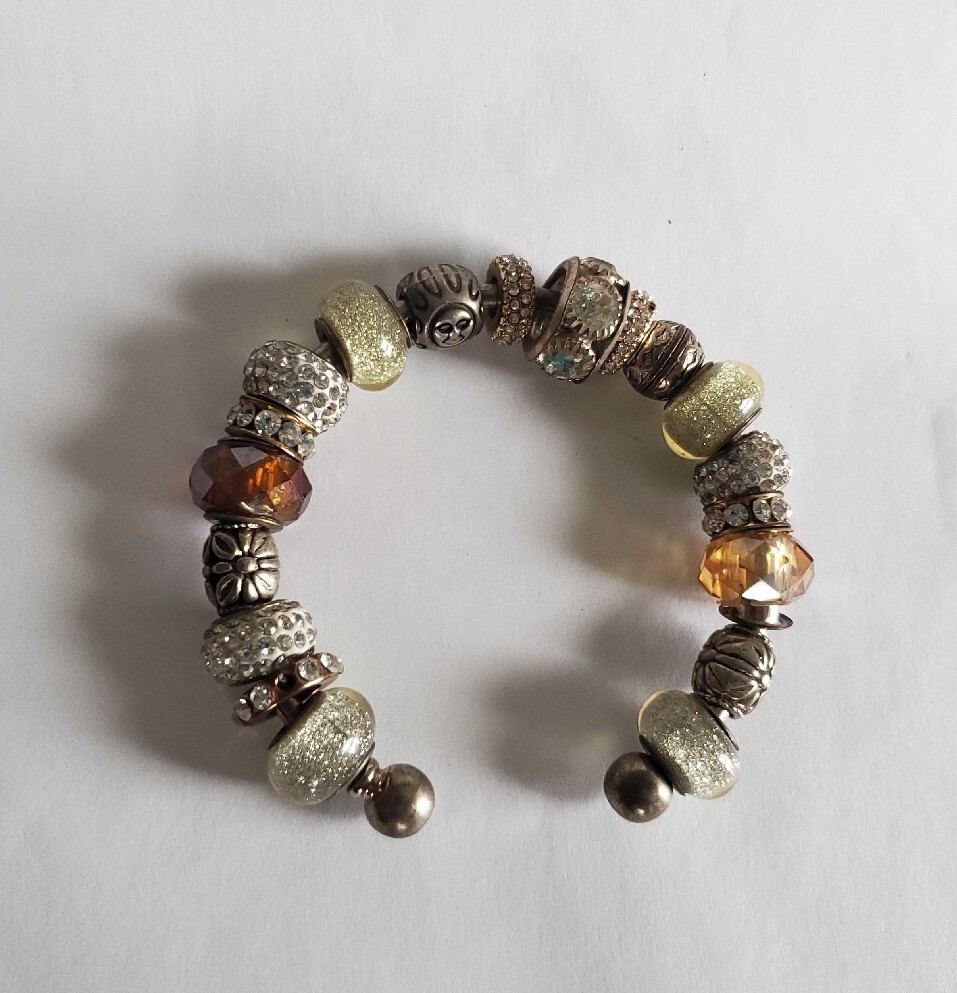 Rhinestone Beaded Charm Cuff Bracelet