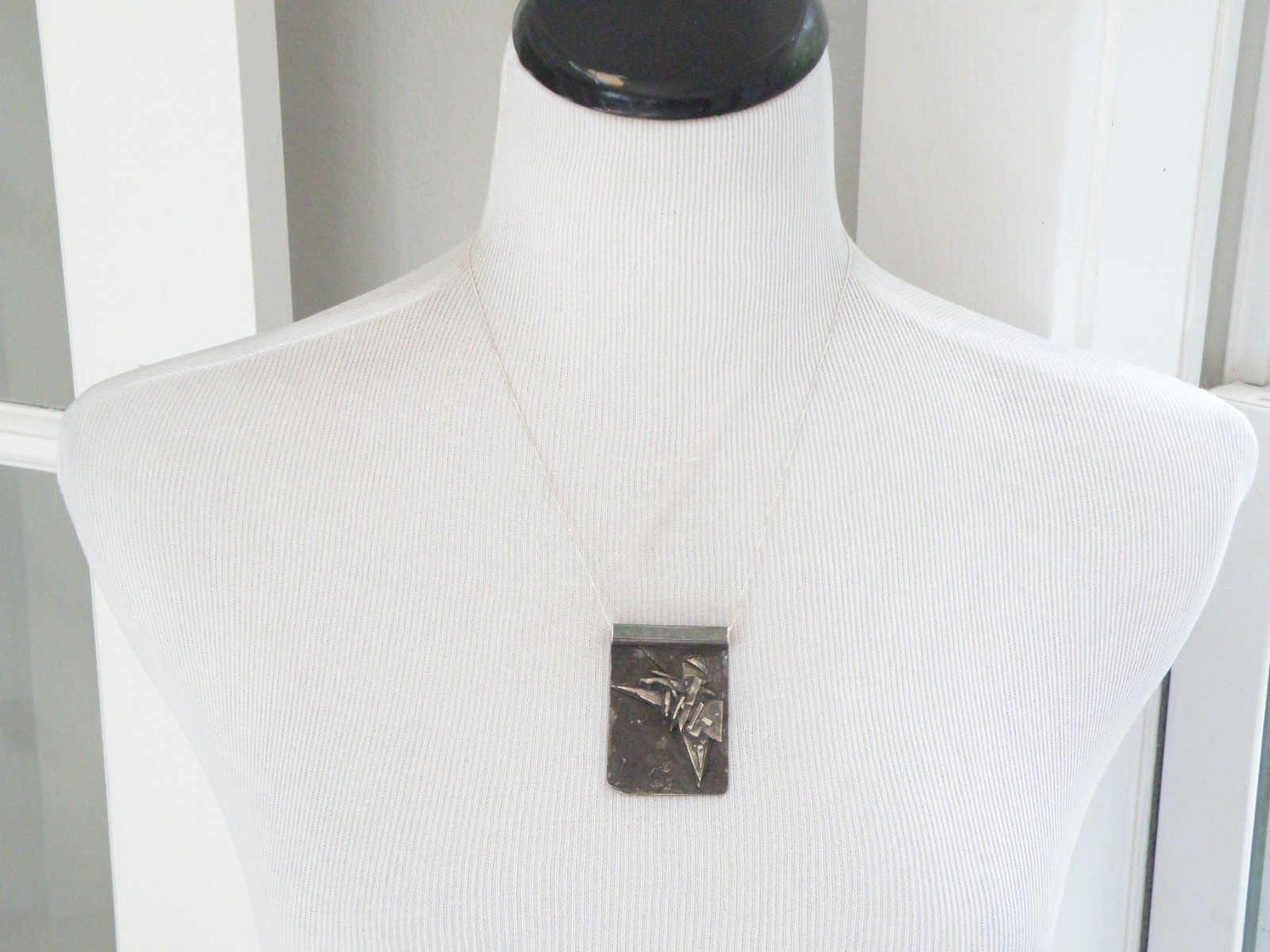 Vintage Brutalist Sterling Silver 925 Studio Huge Pendant Necklace