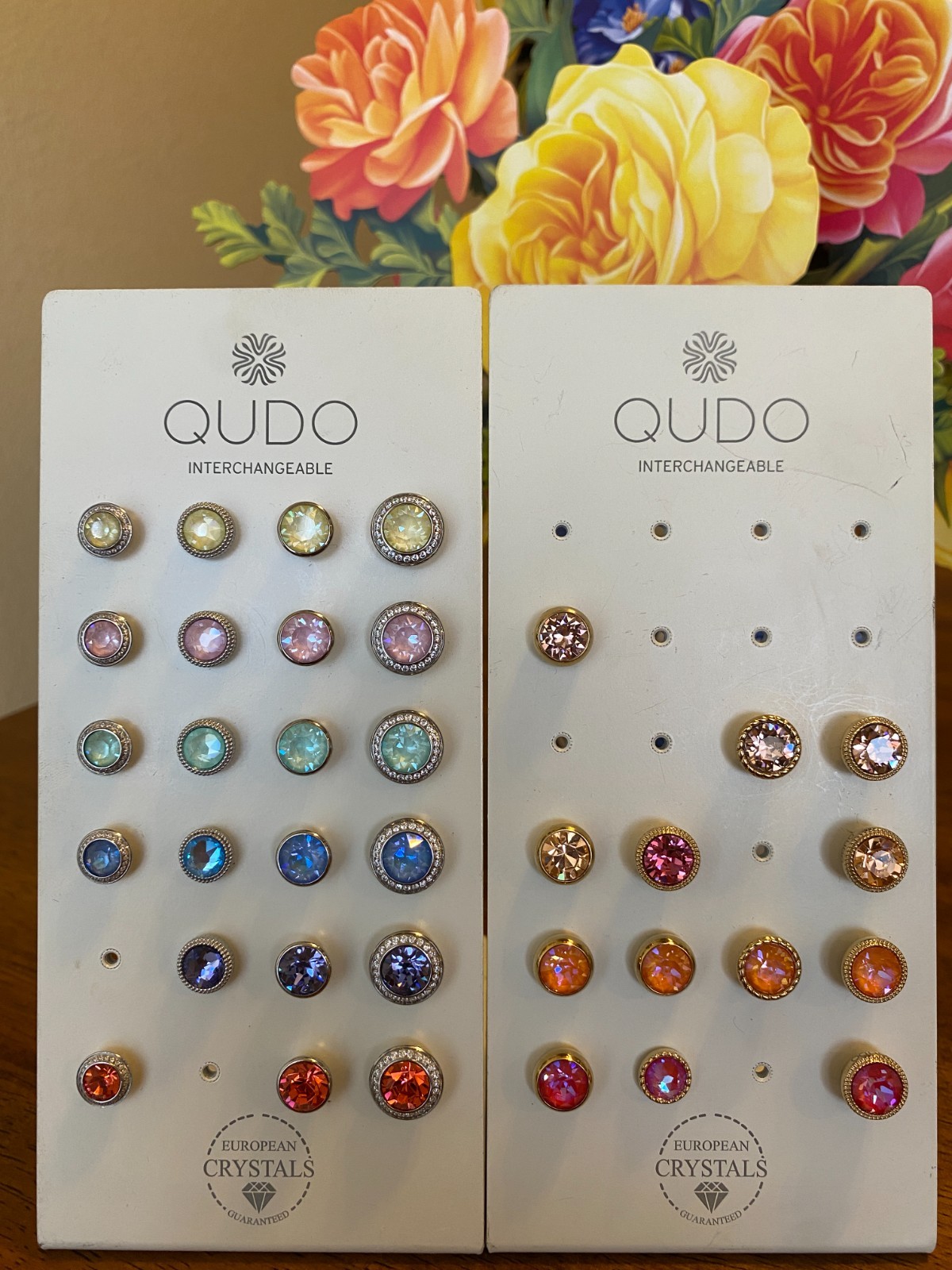 QUDO Tops Toppers Interchangeable Colorful Crystals In Silver Or Gold Tone