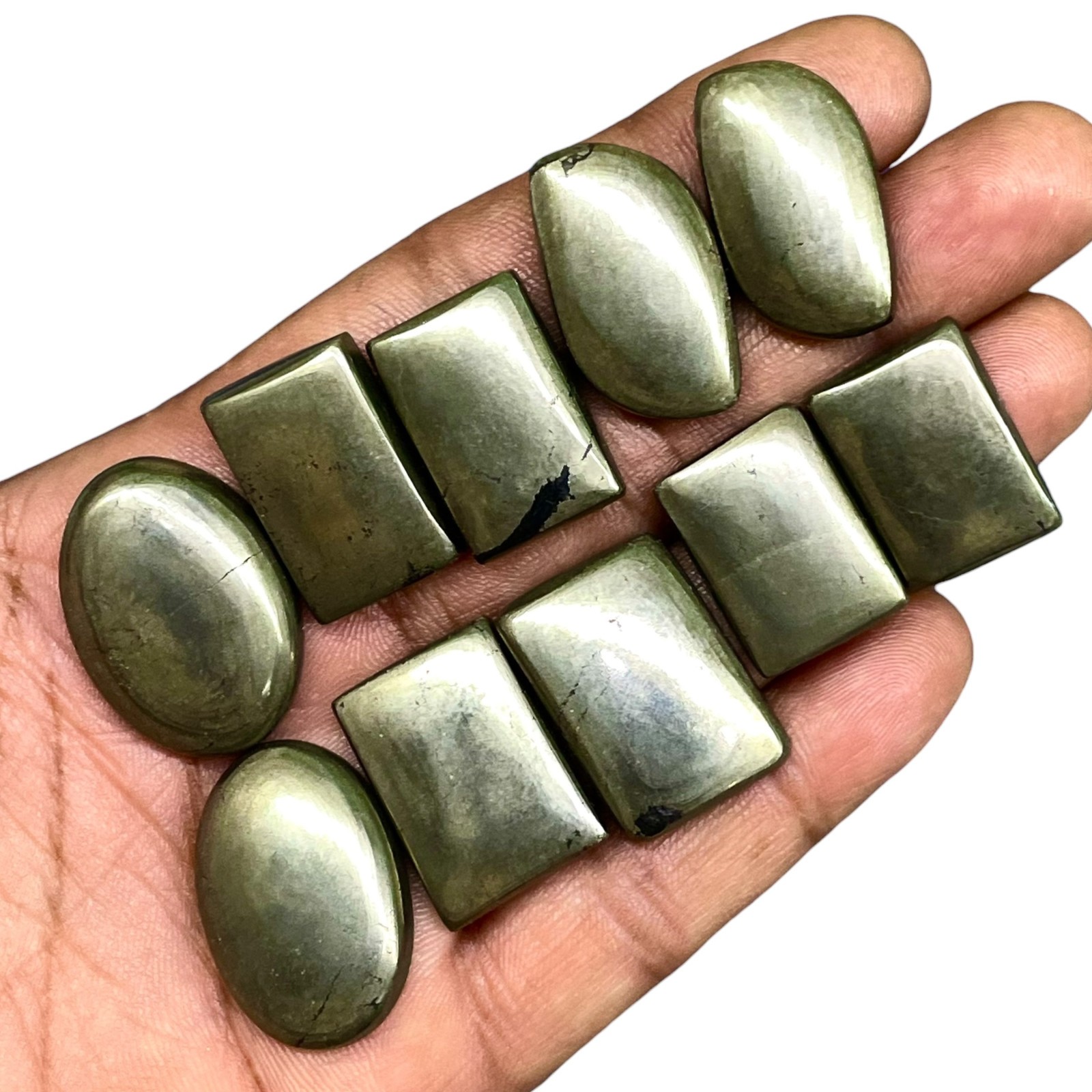 10 Pcs Natural Pyrite Cabochon 20-27mm Loose Golden Metallic Luster Gemstones