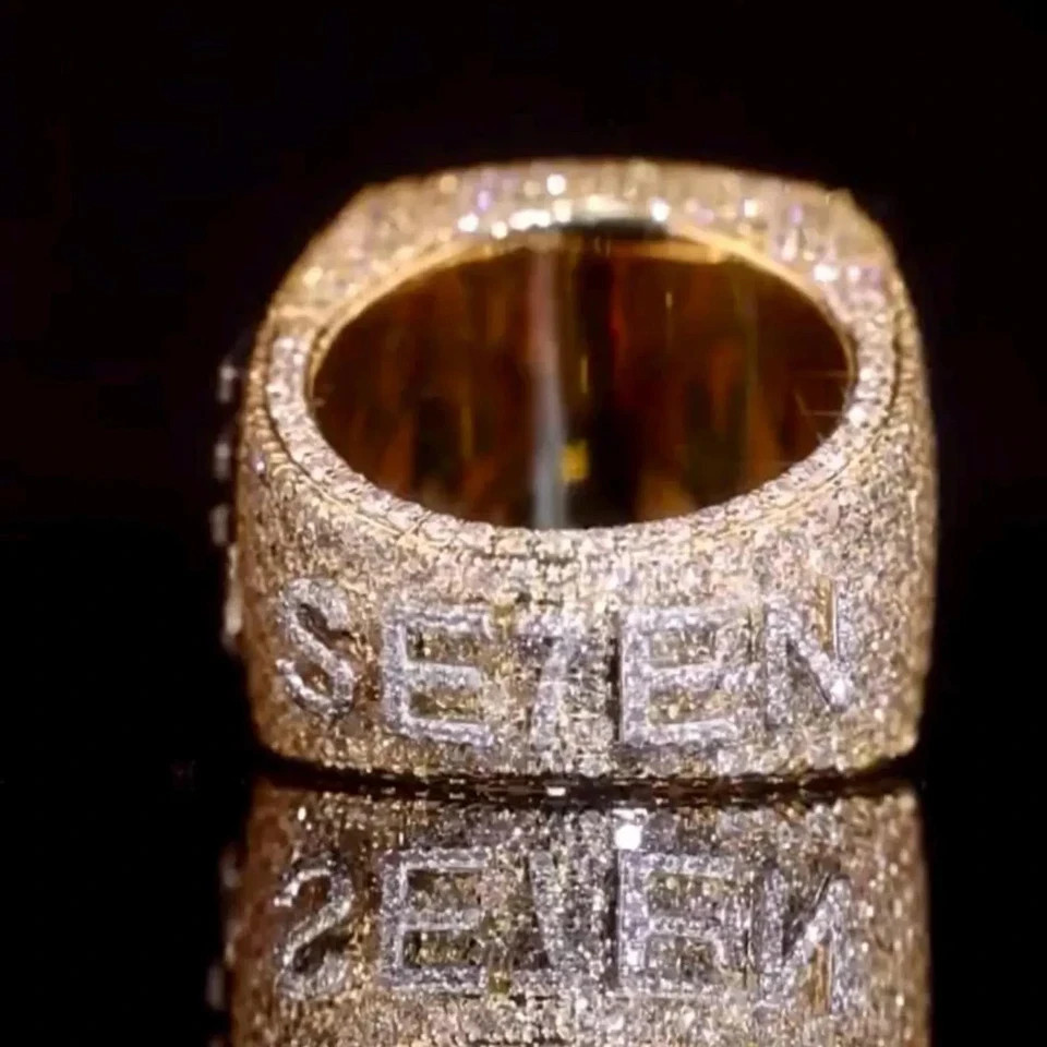 6Ct Lab Created 14k Yellow Gold Plated Men’s Diamond Custom Iced Out Number Ring