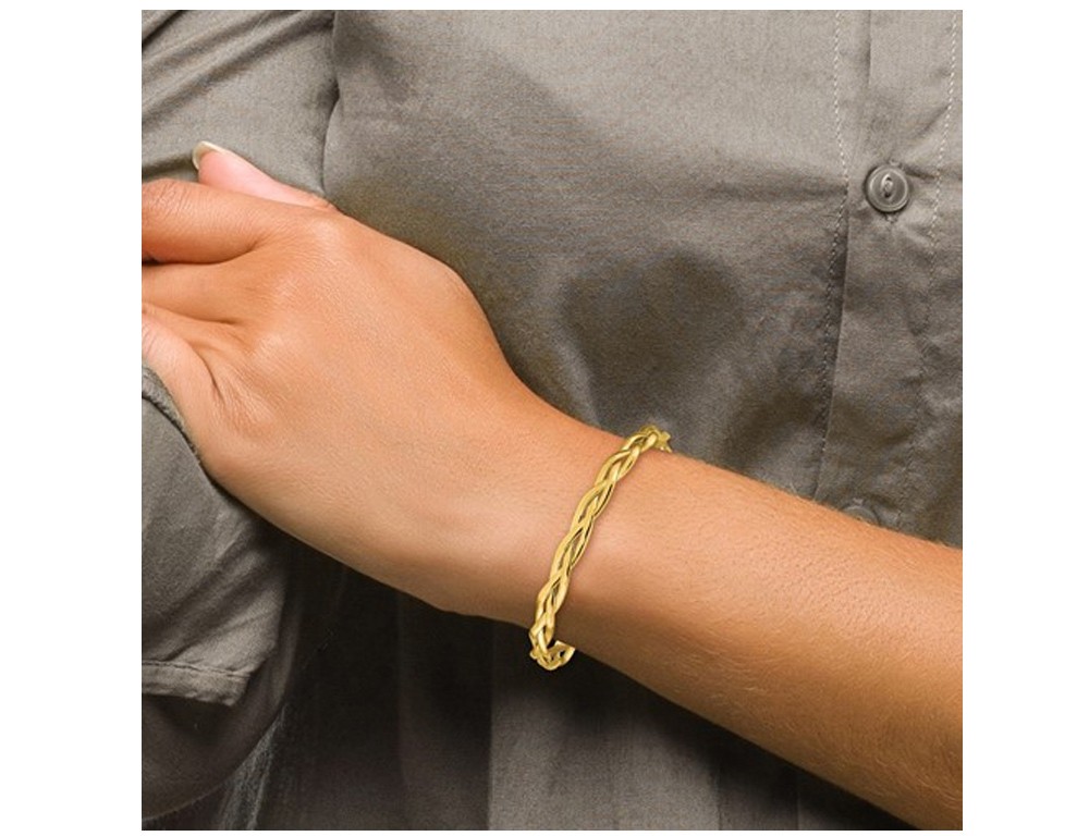 14K Yellow Gold Braided Bracelet Cuff Bangle