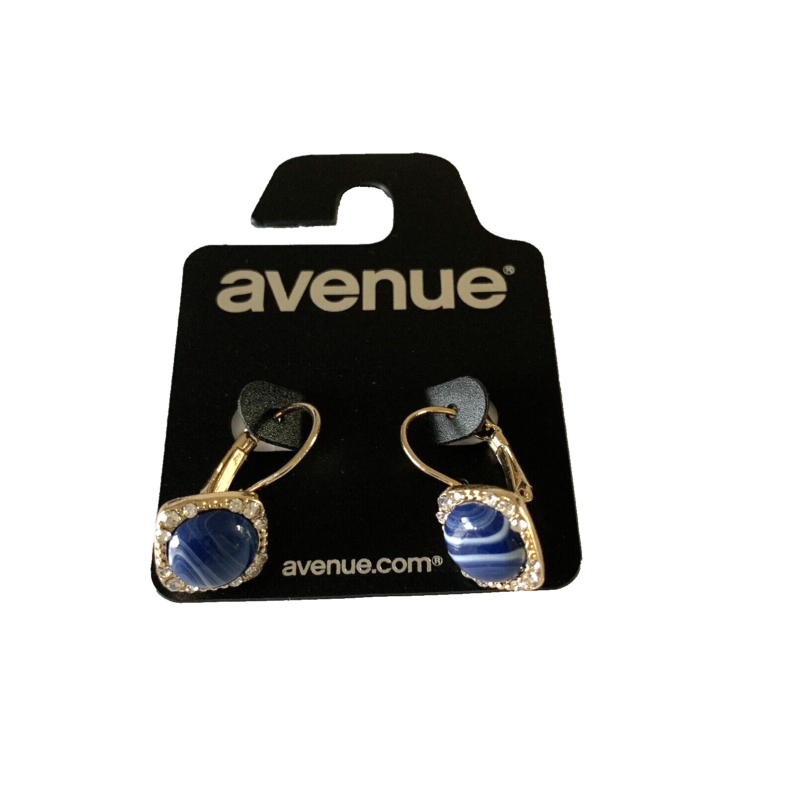 avenue Earrings Gold Tone Blue and Clear Stones Leverback