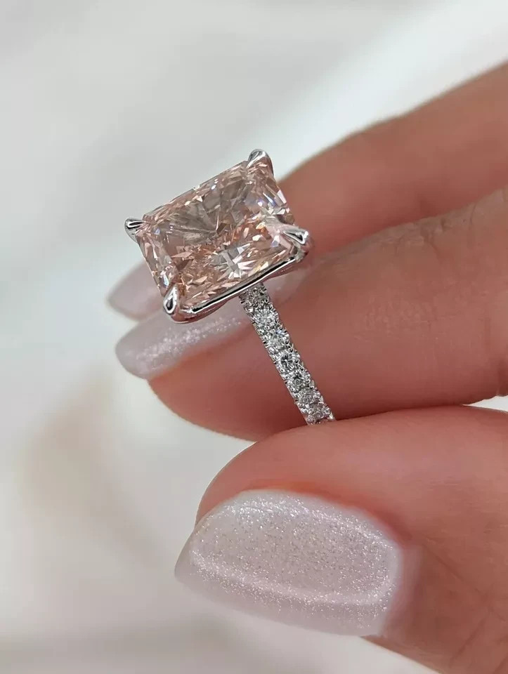Radiant Cut 3.20 Ct IGI Lab Created Diamond Ring 14k White Gold Fancy Vivid Pink