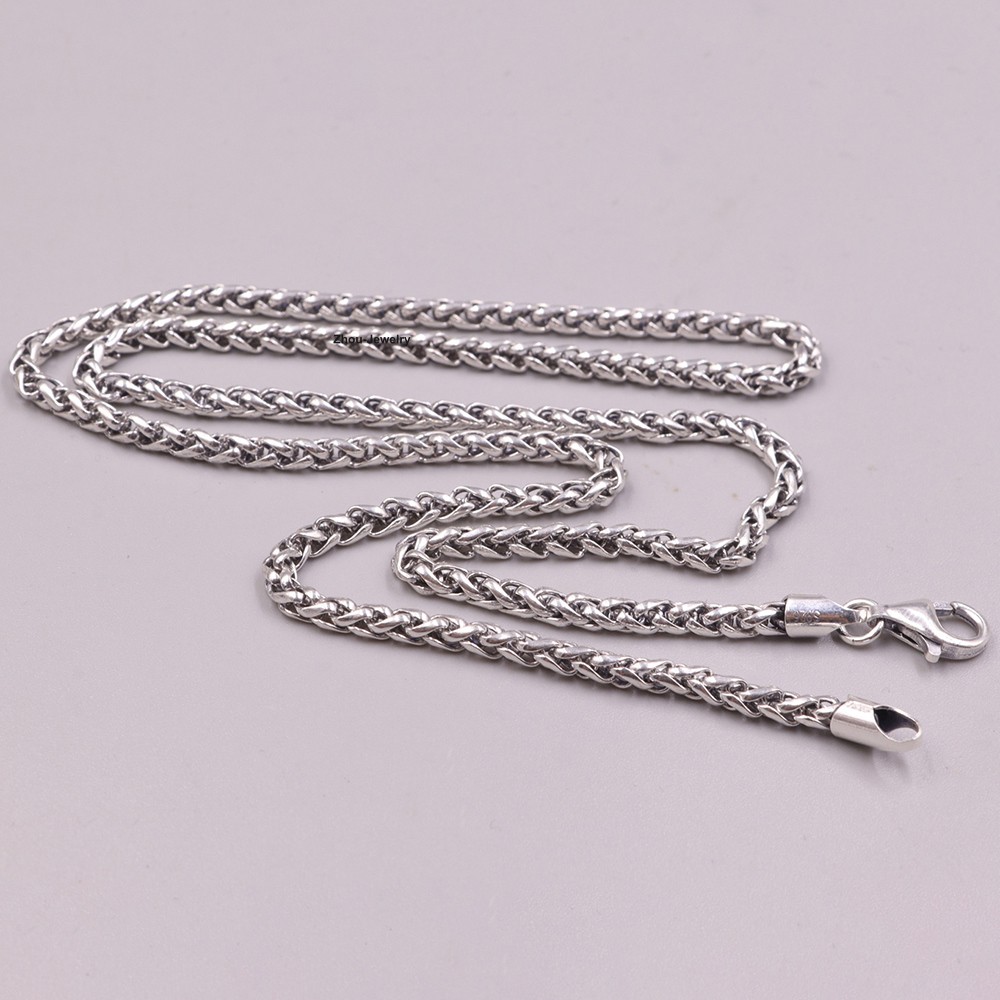 Solid 925 Sterling Silver Women Men 3mm Wheat Link Chain Necklace 15-17g 20inch
