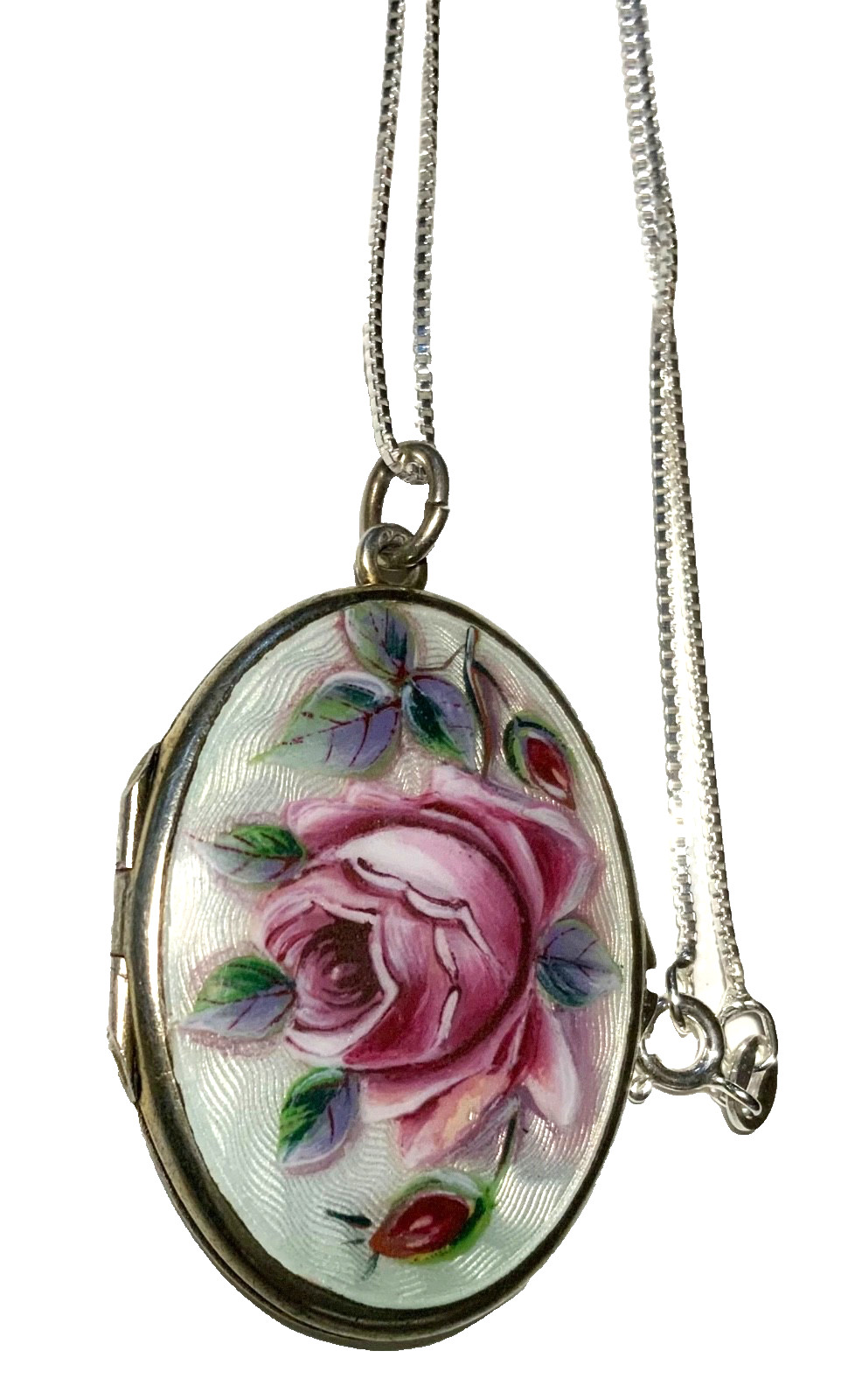 ABSOLUTELY STUNNING! Antique Sterling *ENAMEL GUILLOCHE* Locket MINT CONDITION!!