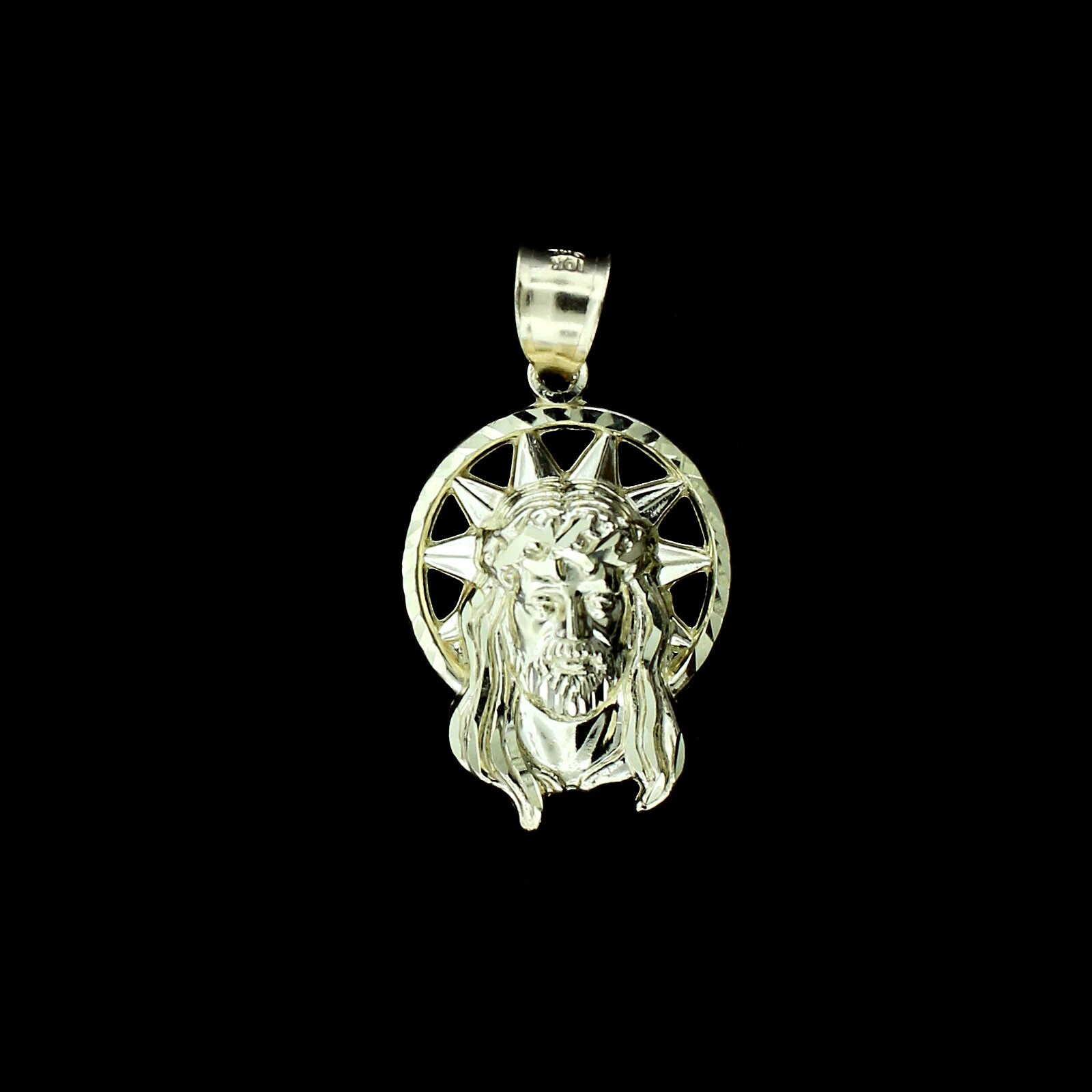 Mens Real 10K Yellow Gold Diamond Cut Jesus Head Face Pendant, 10KT Gold Charm