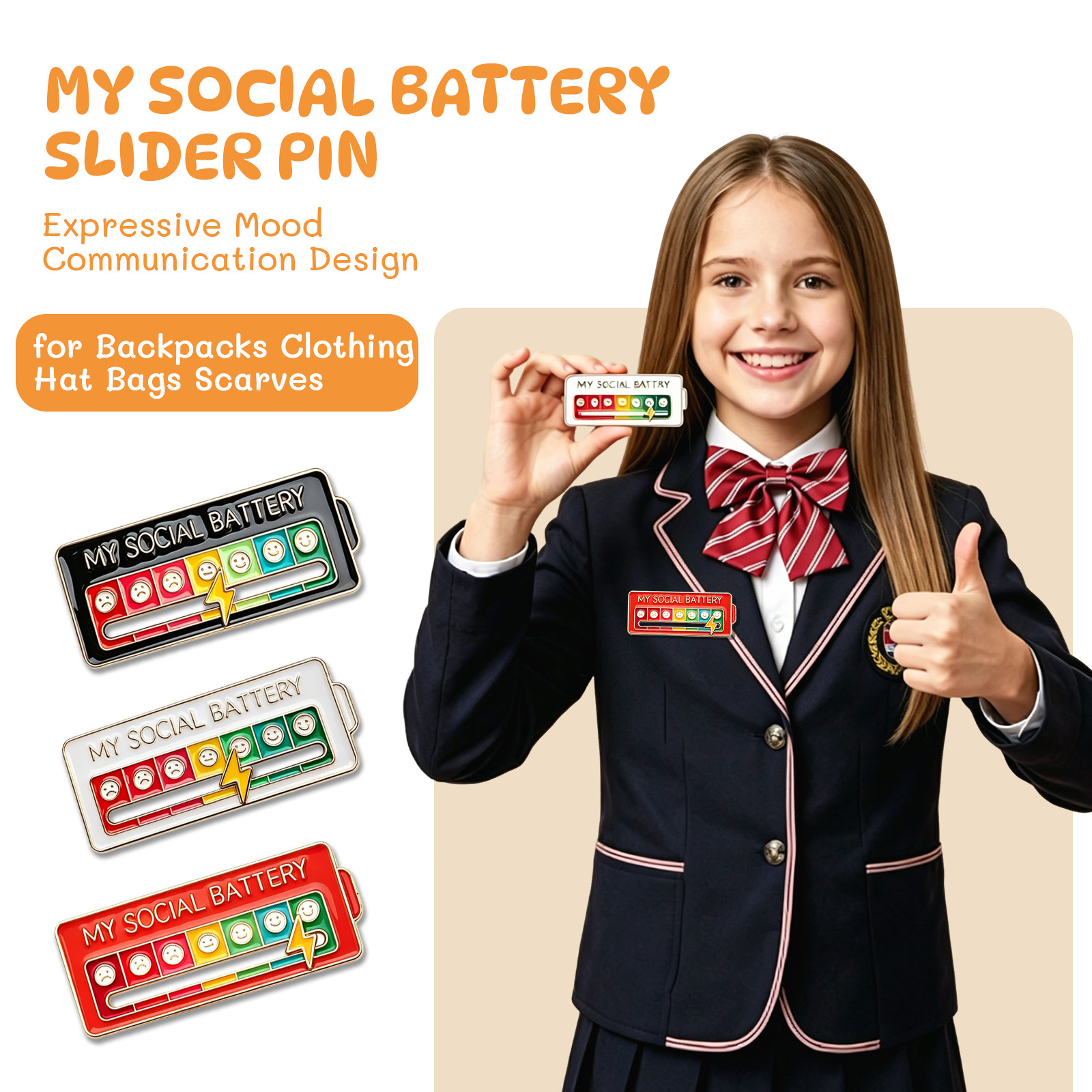 3PCS Social Battery Pins — Funny Social battery Adjustment 7 Mood Pin