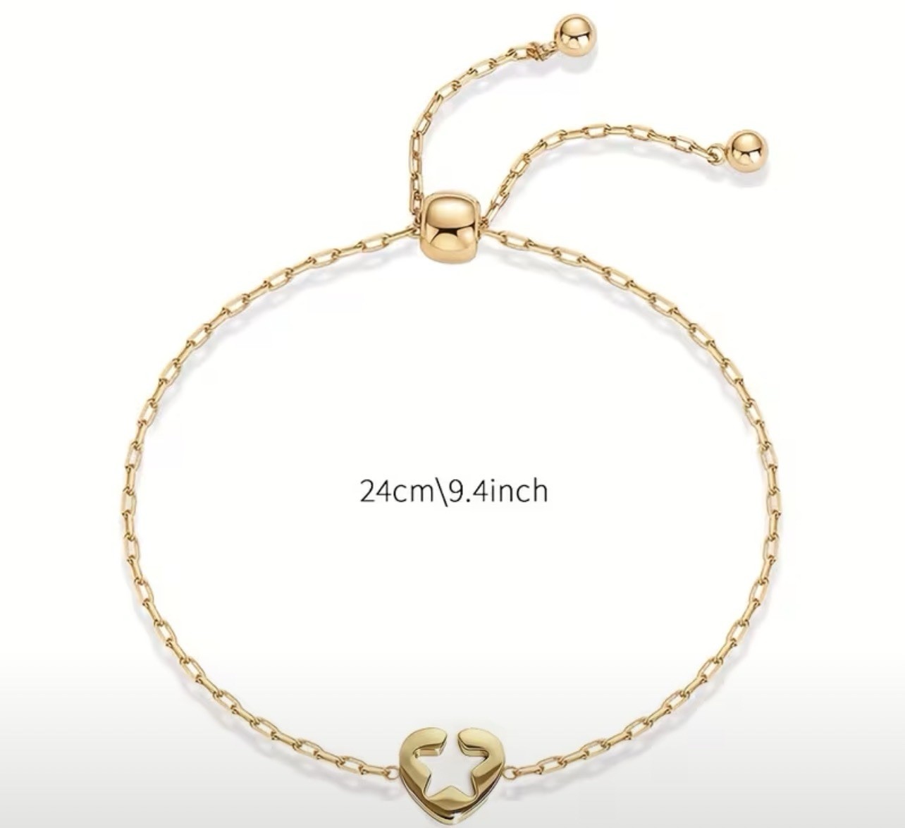 Gold Tone Adjustable Charm Bracelet Set with Heart and Star Dangle, 24cm