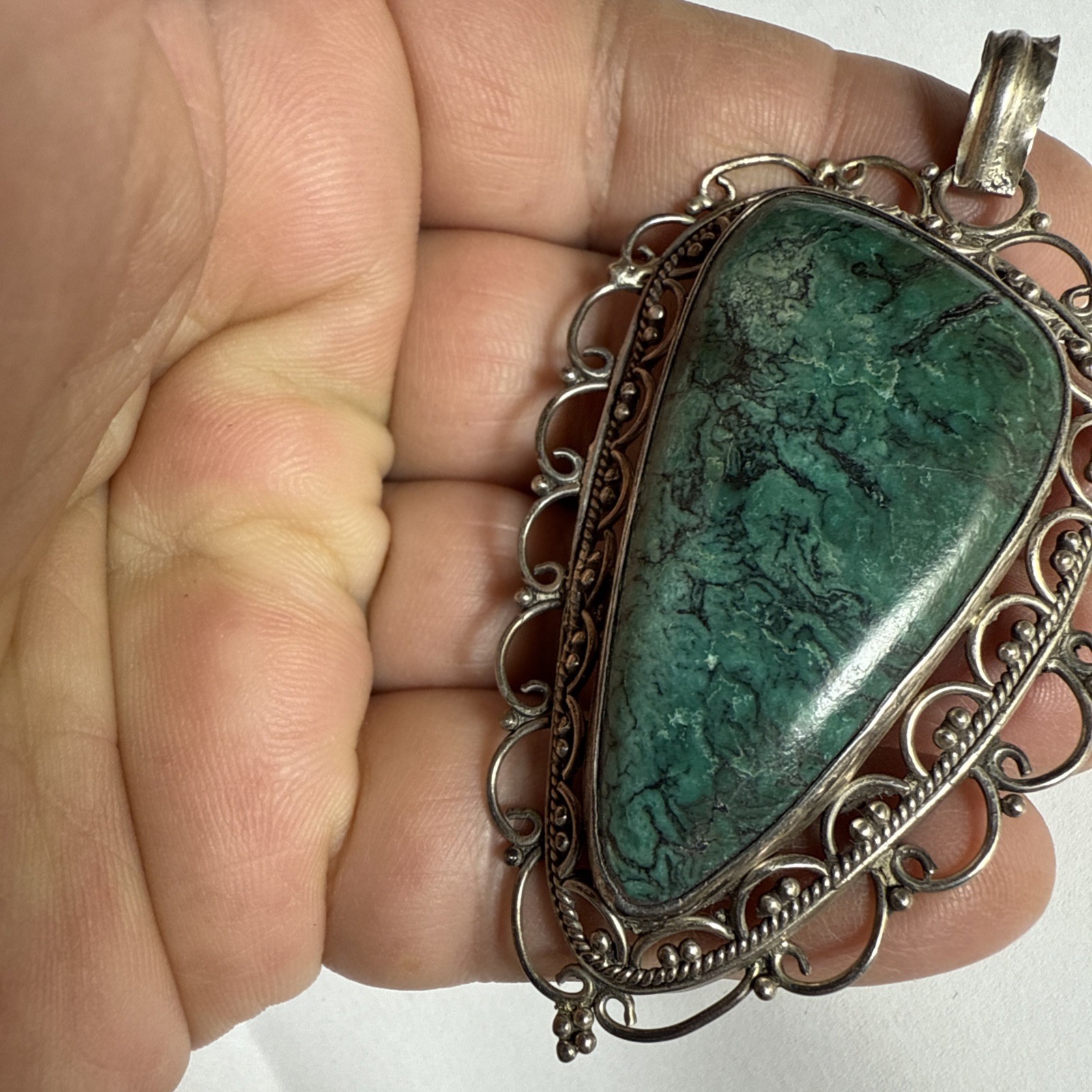 Israel Eilat Stone Pendant Handmade Vintage Filigree Big Stone