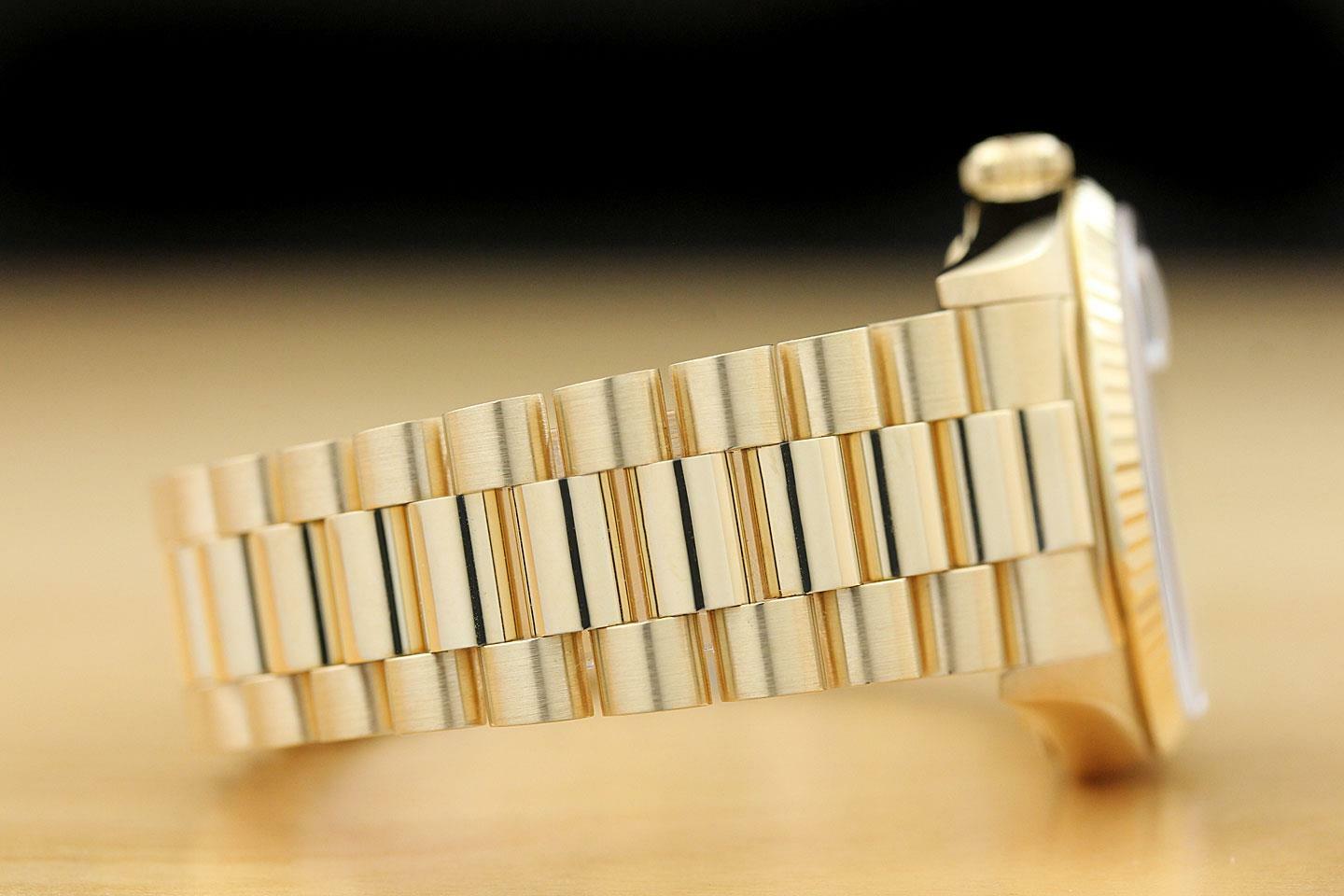 ROLEX MENS PRESIDENT DAY-DATE BLUE DIAL 18K YELLOW GOLD DOUBLE QUICKSET WATCH