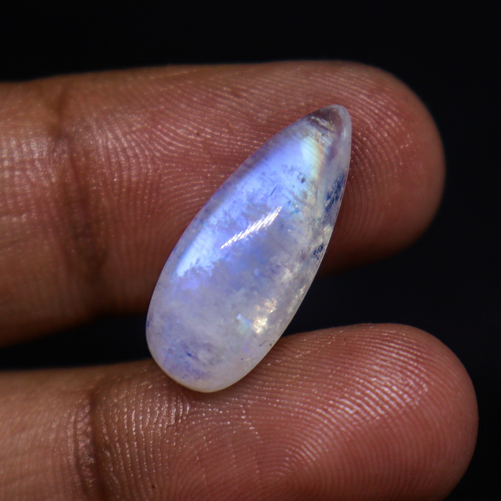 Natural Rainbow Moonstone Pear Cabochon 22×9 mm Blue Flash 11.00 Ct Gemstone