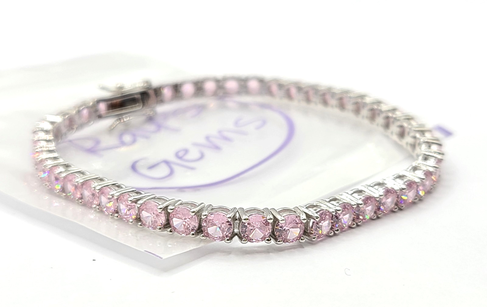 Ray’s Gems 4MM Pink Moissanite Round Brilliant Cut Tennis Chain 7.5″ Bracelet