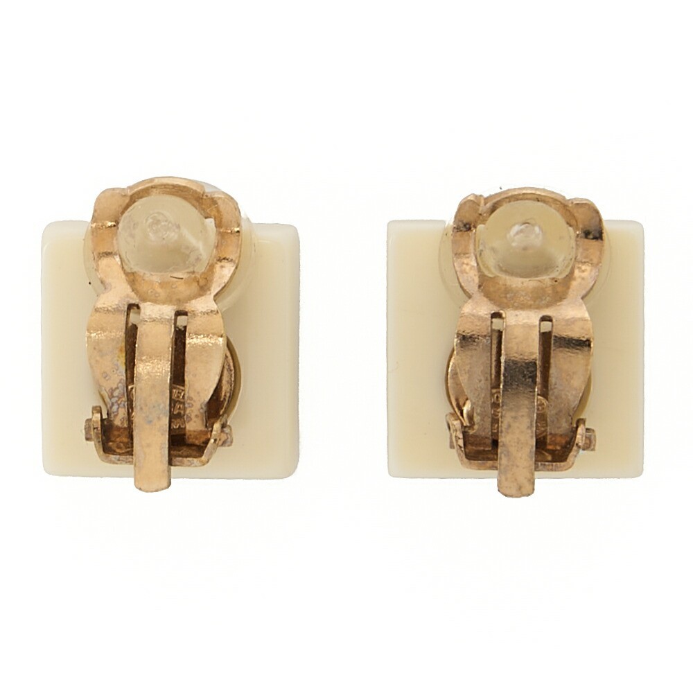 CHANEL Earrings Square Coco Mark White x Black (Gold Plated)Gold-Tone Hardware,
