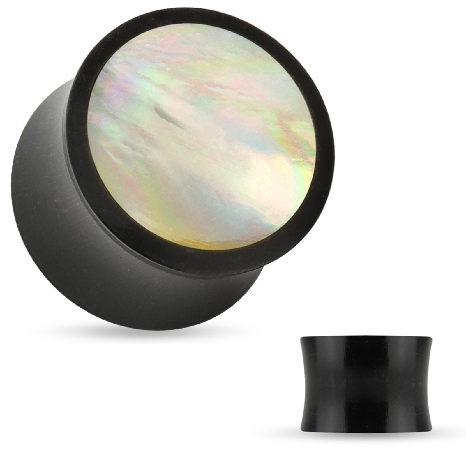 PAIR-Horn w/Mother of Pearl Inlay Saddle Flare Ear Plugs 05mm/4 Gauge