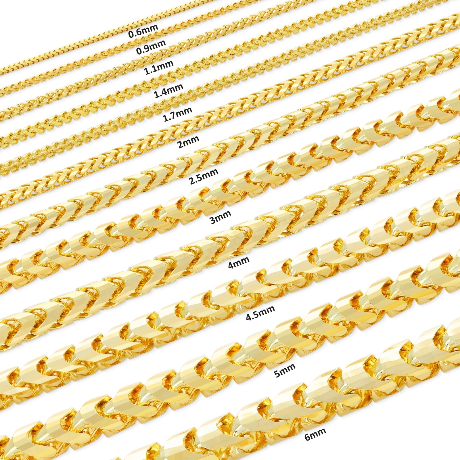 14K Yellow Gold Solid Franco 1.1mm-6mm Diamond Cut Spiga Chain Bracelet 7″ 8″ 9″