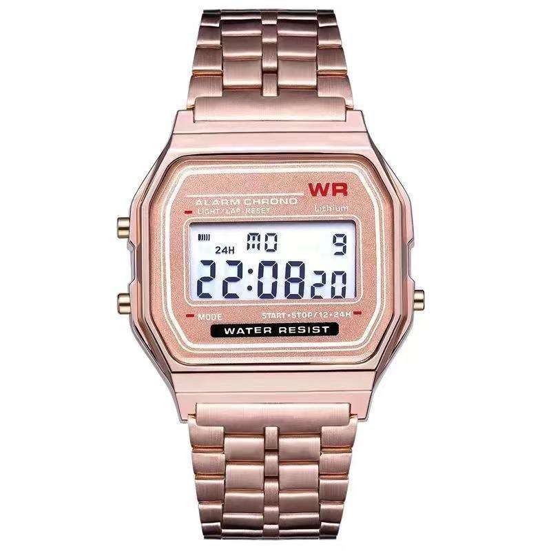 CLASSIC DIGITAL RETRO WATCH F-91W STYLE SPORT ALARM GOLD SILVER BLACK GIFT
