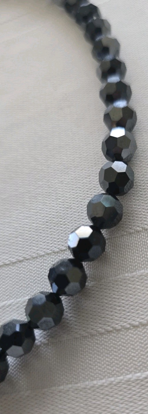 CUSTOM!!! Swarovski Black Jet AB Hematite 2X Necklace 18-20″ 8mm Round Crystals
