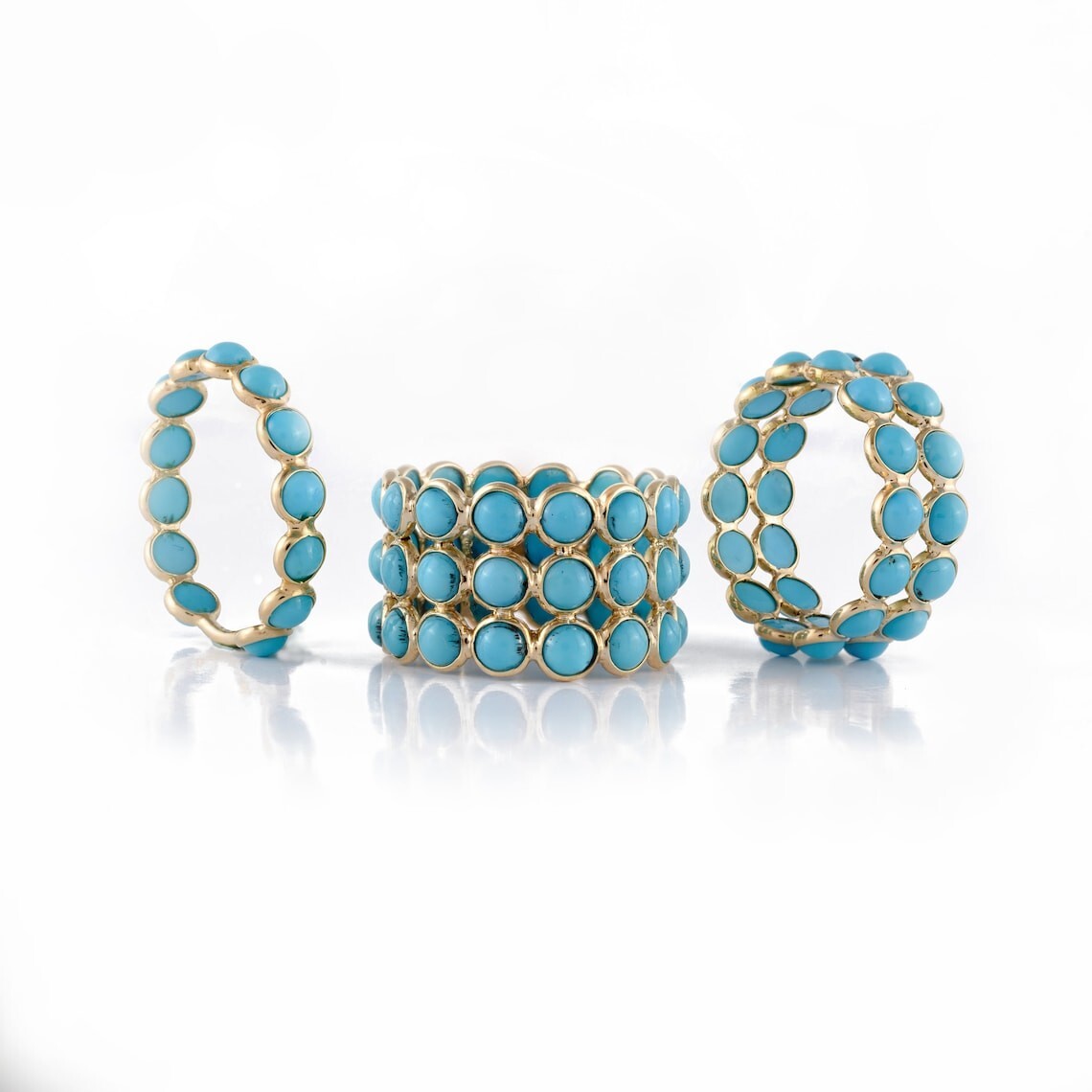 Natural Turquoise Band, Minimalist Ring, Triple Eternity Band, 925 Silver Ring