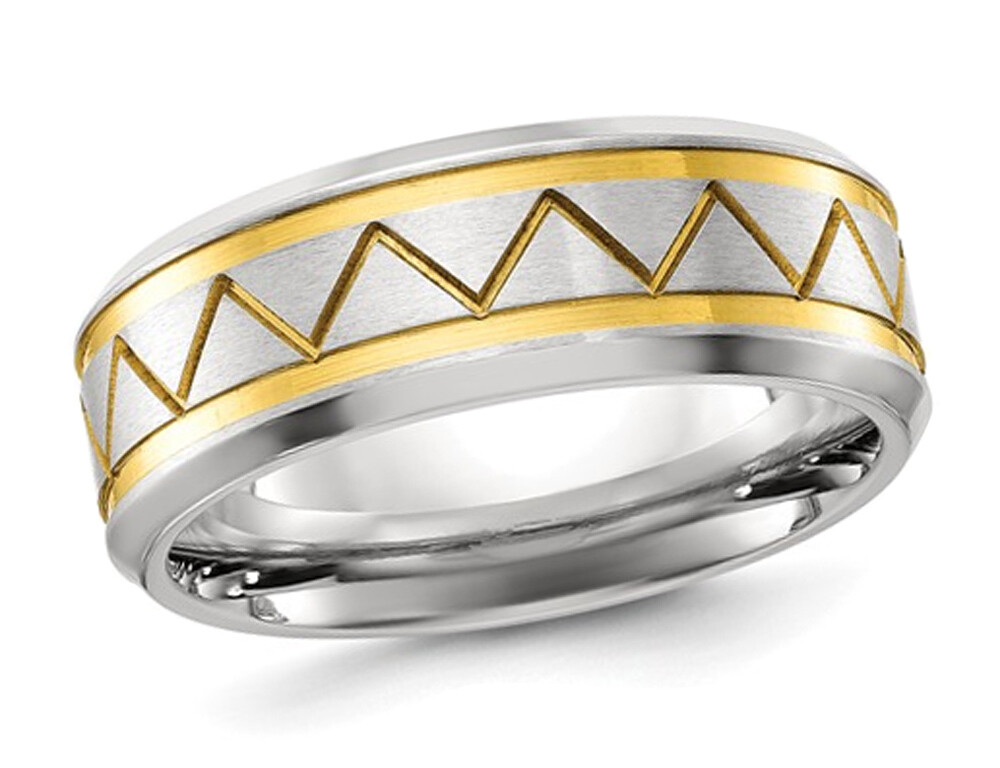 Mens Titanium Brushed Yellow Plated Band Ring (8mm)