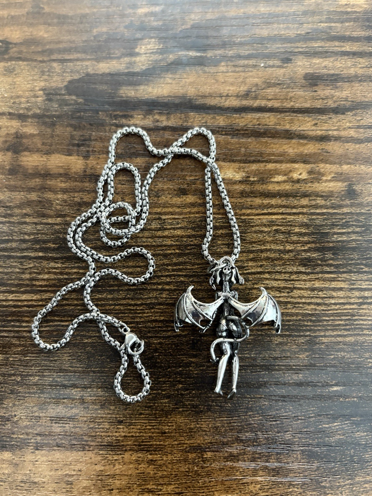 Anime Demon Girl Emo Y2K Necklace Silver Pendant and Chain
