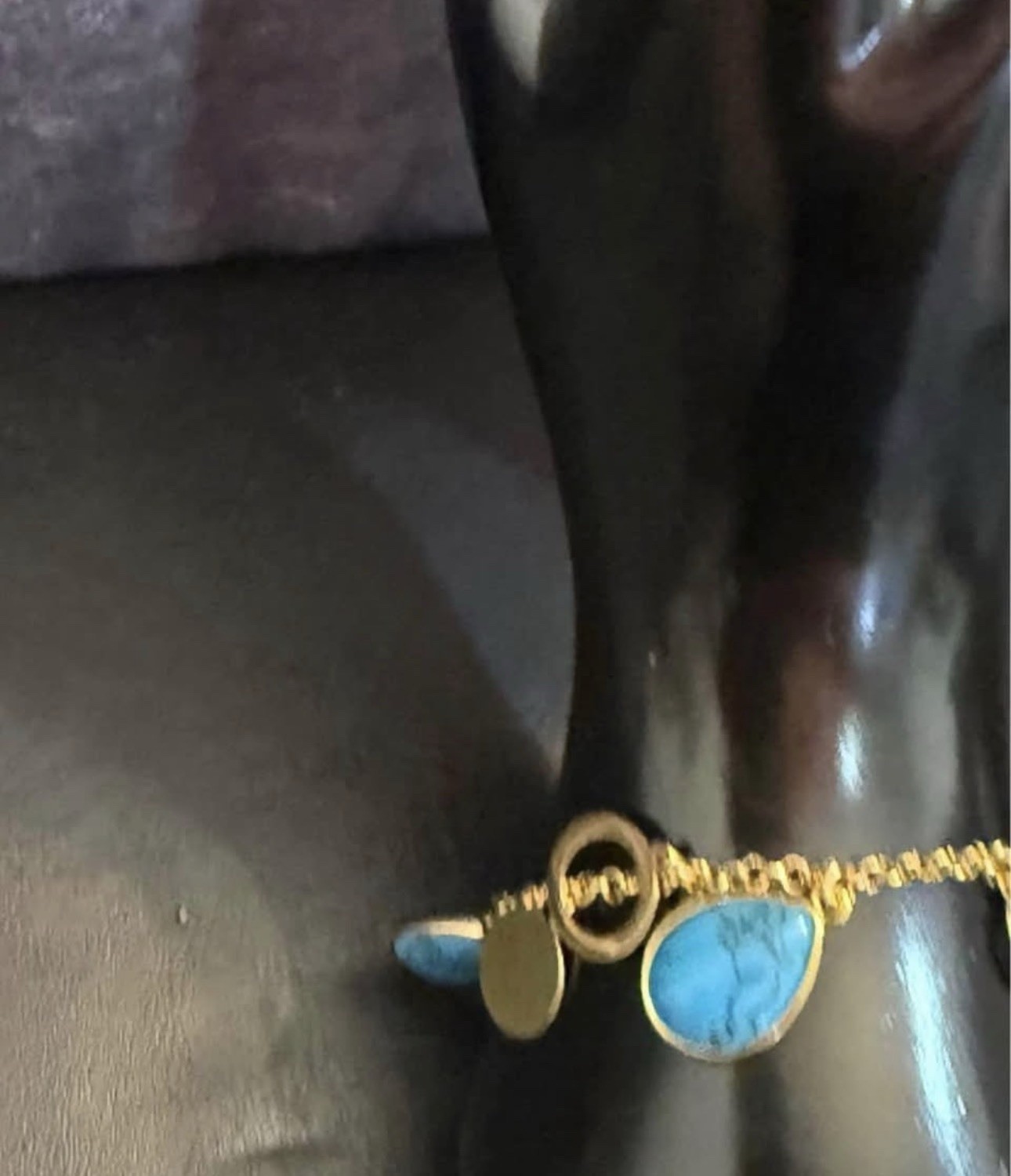 None tarnish Blue Turquoise Teardrop Necklace Bracelet & Dangle Earrings Set