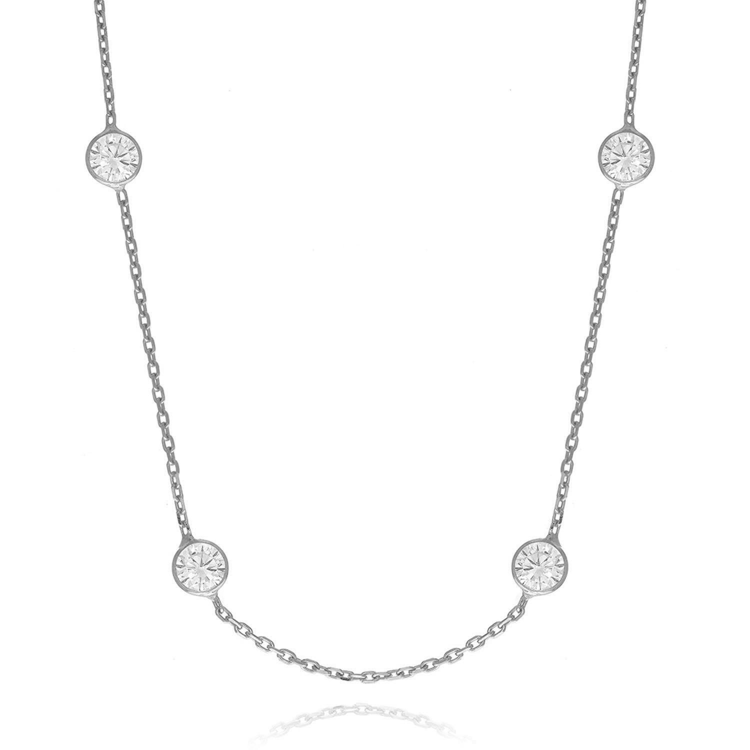Bezet Bezel Set CZ by the Yard Cable Chain Necklace Sterling Silver 925 18″ 20″