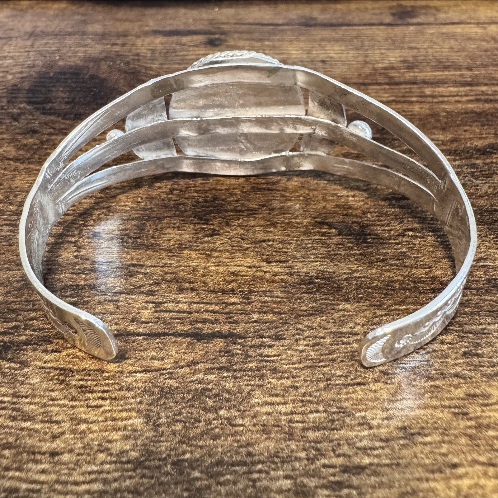 Sterling Silver Petrified Wood Cuff Bracelet – Vtg Southwestern Fred Harvey Era