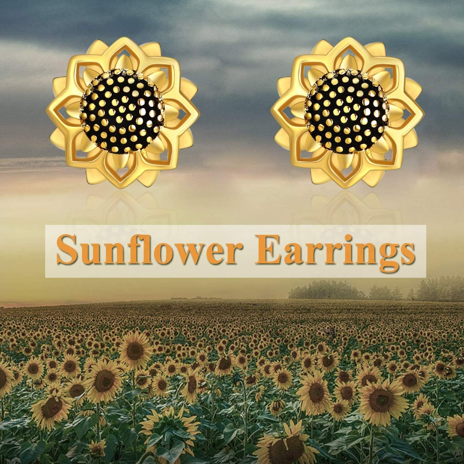 925 Sterling Silver Gold Black Sunflower Earrings Gold Plated Gifts for Women