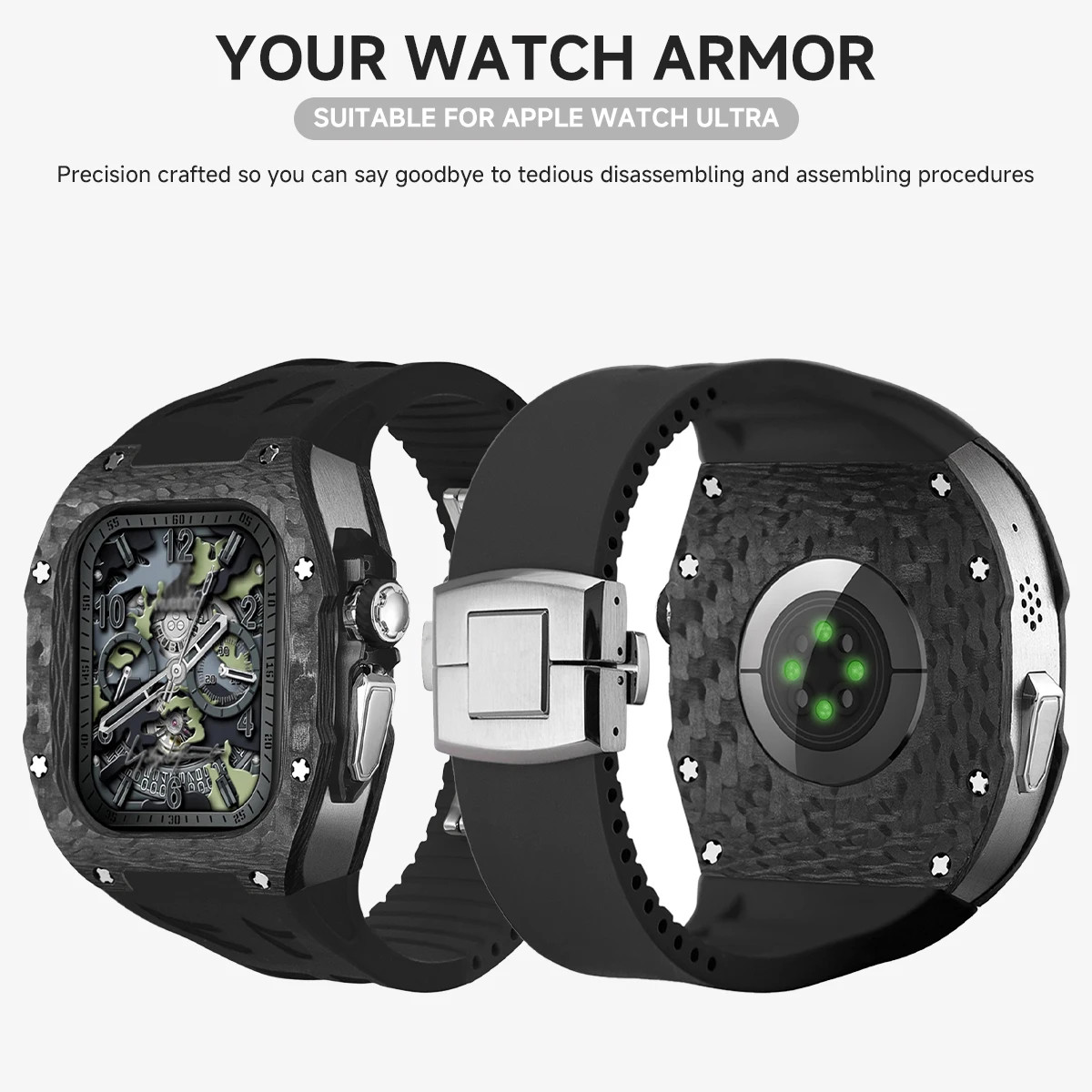 Luxury Titanium Carbon Fiber Case Rubber Band Mod Kit For Apple Watch Ultra 49MM
