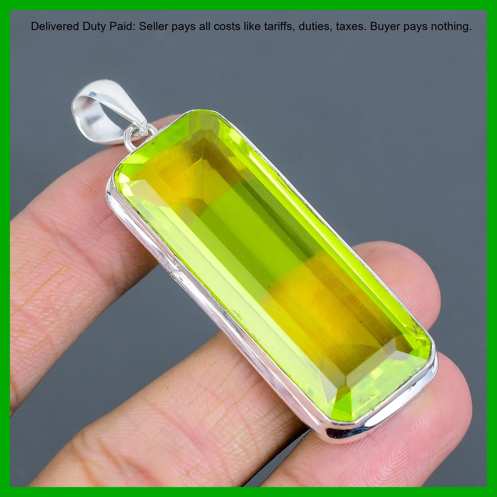 Radiant Natural Lemon Topaz 925 Sterling Silver Mother Bezel New Pendant Jewelry