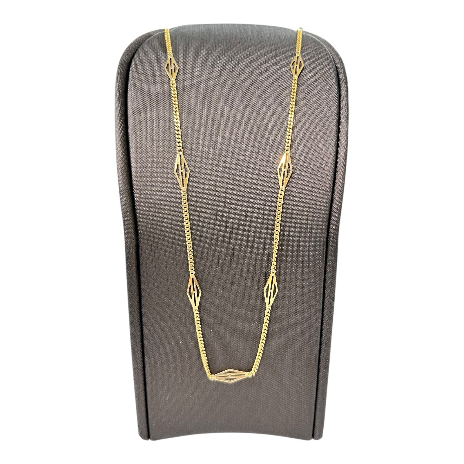 14ct 14K Yellow Gold Filigree Station Curb Chain Necklace 3.95 Grams 51cm. New