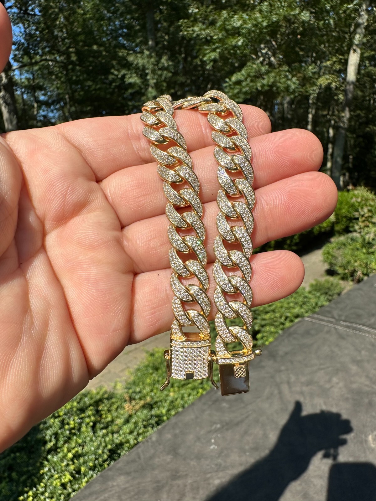 Mens Miami Cuban Link Bracelet Real Icy Solid 14k Gold Plated 925 Silver CZ 12mm