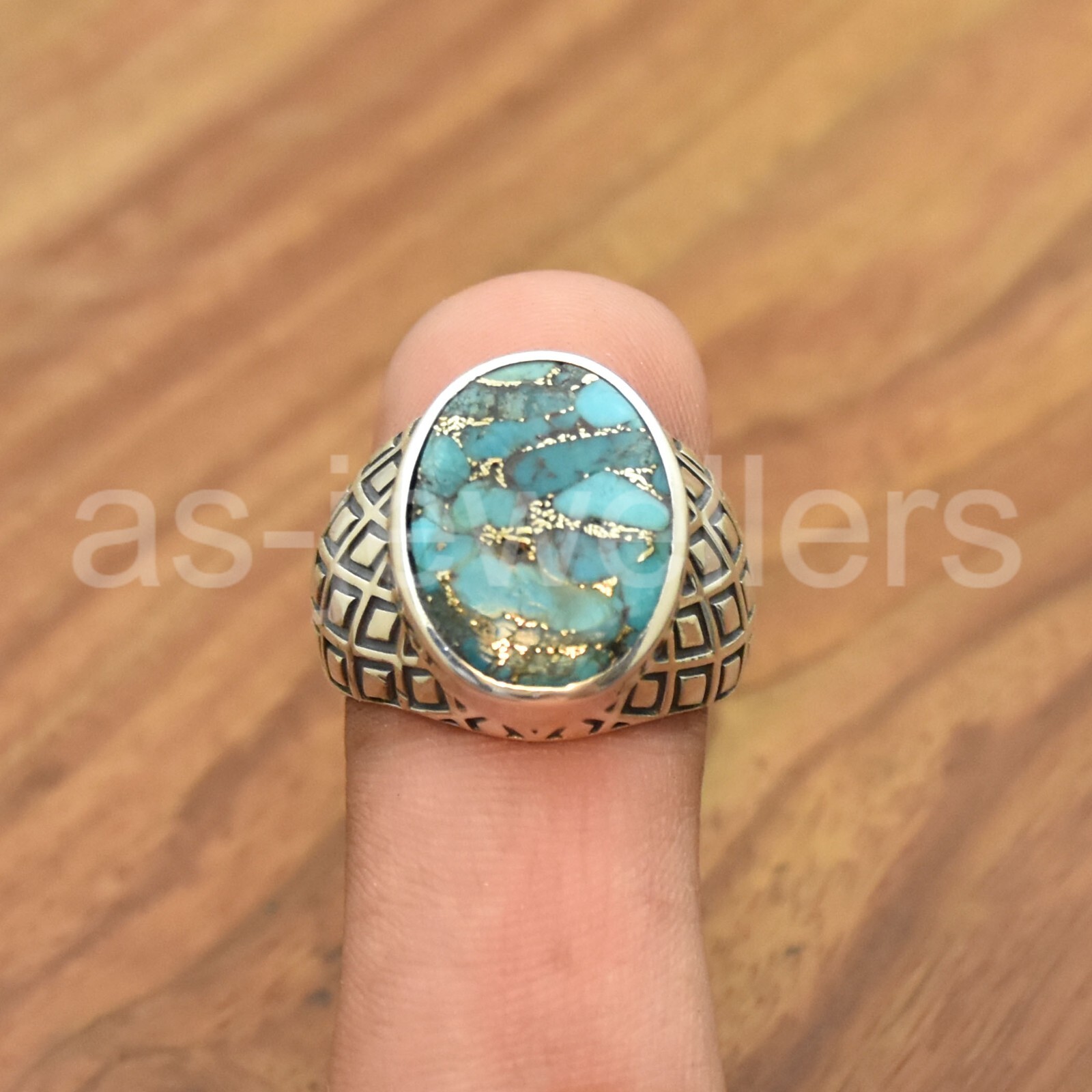 925 Sterling Silver, Blue Copper Turquoise Ring, Mens Designer Ring, Jewelry