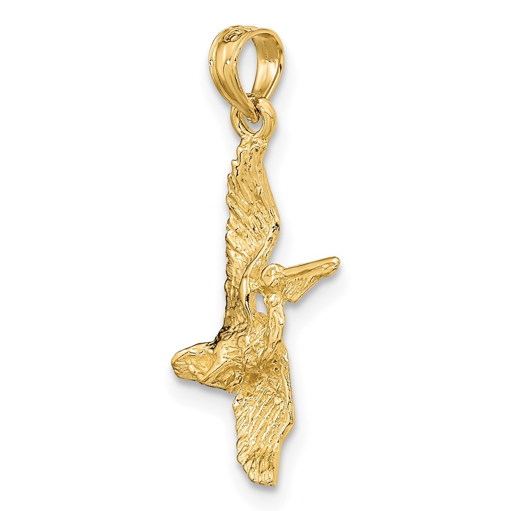 10K Yellow Gold 3-D Pelican Flying Shape Charm Pendant L-19mm, W-15.4mm