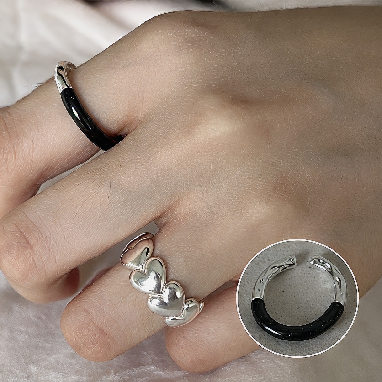 Adjustable Silver Open Ring Minimalist Statement Band Stackable Women Gift