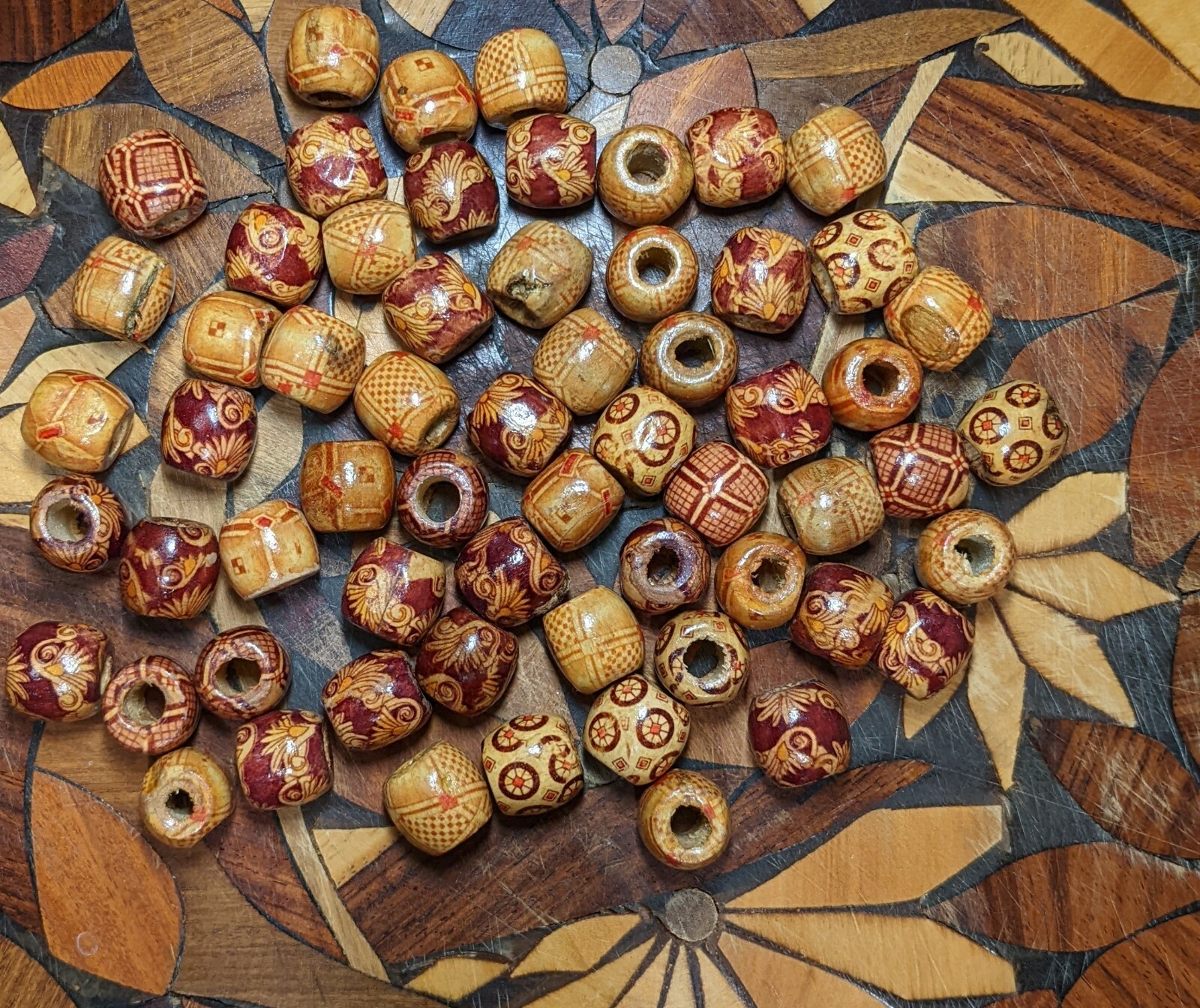 20mm Handmade Wood Beads Large Hole 5mm Printed Barrel Beads Craft Jewelry LOW