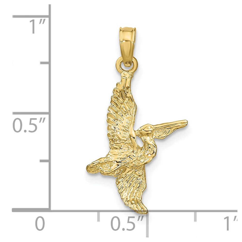10K Yellow Gold 3-D Pelican Flying Shape Charm Pendant L-19mm, W-15.4mm