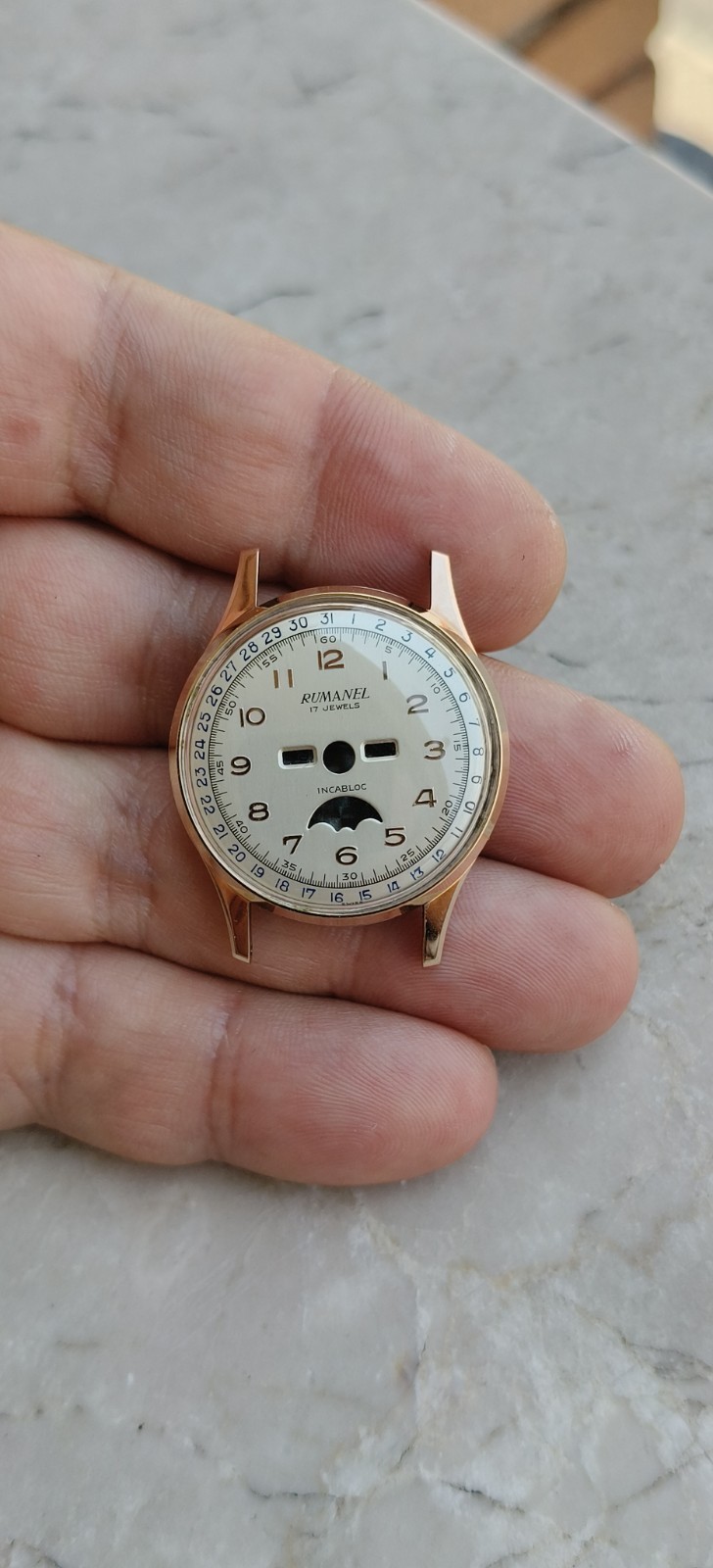 40s VALJOUX 89 TRIPLE DATE MOON PHASE STEEL/GOLD CASE & DIAL WATCH WATCHES 30mm