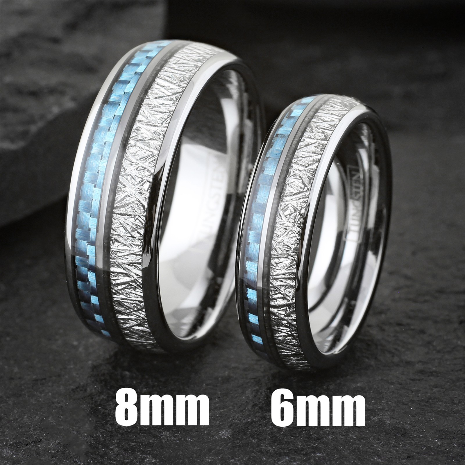 6/8mm Tungsten Carbide Meteorite & Carbon Fiber Band Ring-Engraving Avail